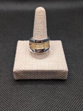 Two Tone Silver And Gold Tone Contemporary Stacking Ring